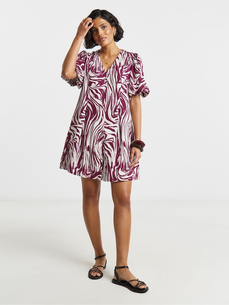 Simply Be Black Printed Linen Button Up Shift Dress - Image 1 of 4 Simply Be Black Printed Linen Button Up Shift Dress - Image 1 of 4