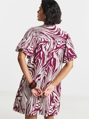 Simply Be Black Printed Linen Button Up Shift Dress - Image 2 of 4