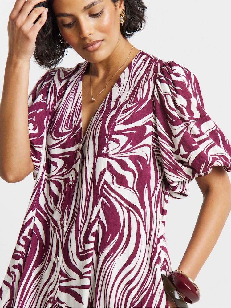 Simply Be Black Printed Linen Button Up Shift Dress - Image 4 of 4 Simply Be Black Printed Linen Button Up Shift Dress - Image 4 of 4