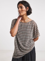 Simply Be Blue Check Chiffon Draped Top - Image 1 of 4