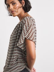Simply Be Blue Check Chiffon Draped Top - Image 4 of 4