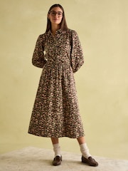 Joules Hazel Khaki Green Jersey Shirt Dress - Image 1 of 8