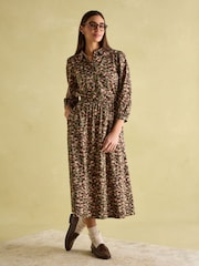 Joules Hazel Khaki Green Jersey Shirt Dress - Image 4 of 8