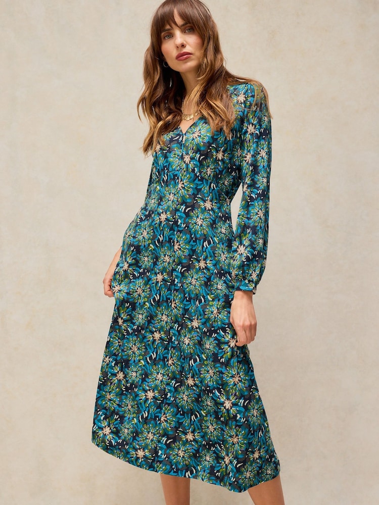 White Stuff Green Floral Megan Midi Dress - Image 1 of 6
