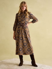 Joules Hazel Brown Floral Jersey Shirt Midi Dress - Image 1 of 7