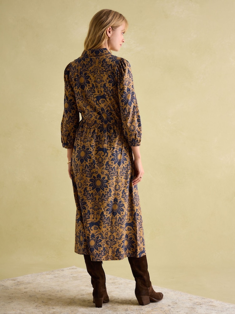 Joules Hazel Brown Floral Jersey Shirt Midi Dress - Image 2 of 7