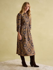 Joules Hazel Brown Floral Jersey Shirt Midi Dress - Image 4 of 7