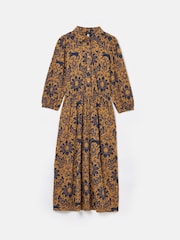 Joules Hazel Brown Floral Jersey Shirt Midi Dress - Image 7 of 7