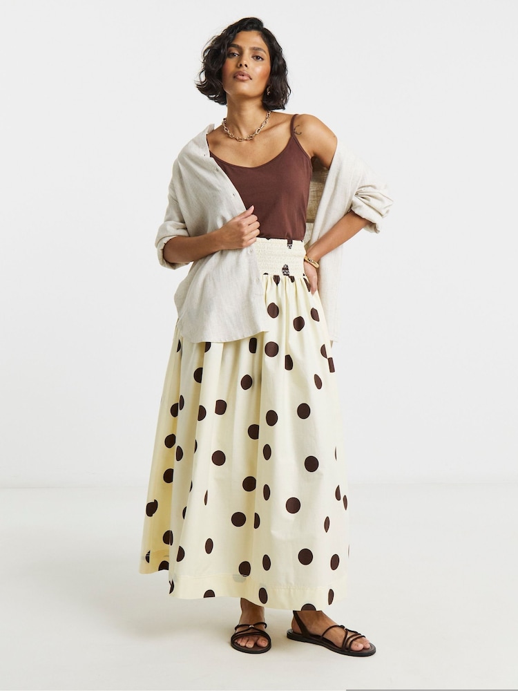 Simply Be White Spot Print Shirred Waist Skirt - Image 1 of 4