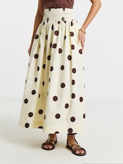 Simply Be White Spot Print Shirred Waist Skirt - Image 3 of 4