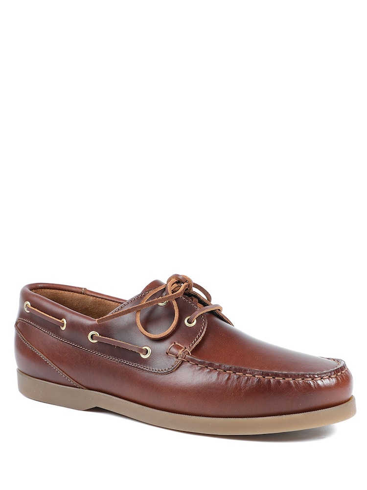Jones Bootmaker Leather Brown Wide Fit Parsons Leather Boat Shoes - Image 1 of 5