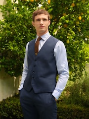 Bleu - Costume en laine texturée : gilet - Image 1 of 9