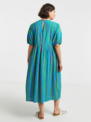 Simply Be Blue Stripe Shirred Midi Dress - Image 2 of 4