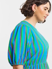 Simply Be Blue Stripe Shirred Midi Dress - Image 4 of 4