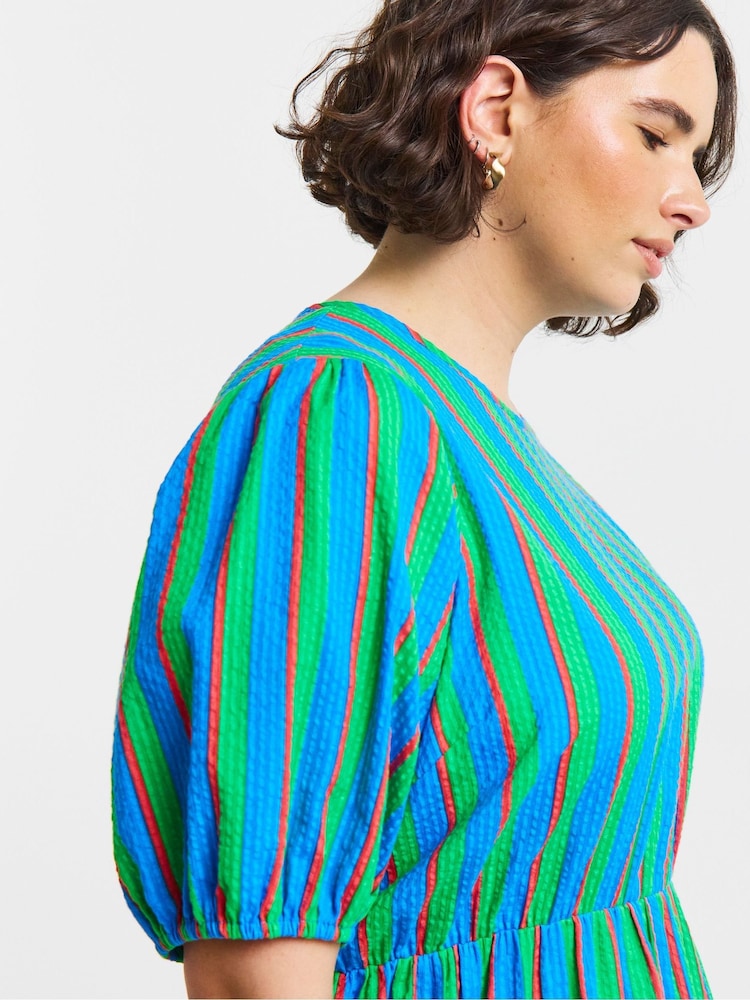 Simply Be Blue Stripe Shirred Midi Dress - Image 4 of 4 Simply Be Blue Stripe Shirred Midi Dress - Image 4 of 4