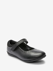 Black Standard Fit (F) School Leather Mary Jane Brogues - Image 2 of 6