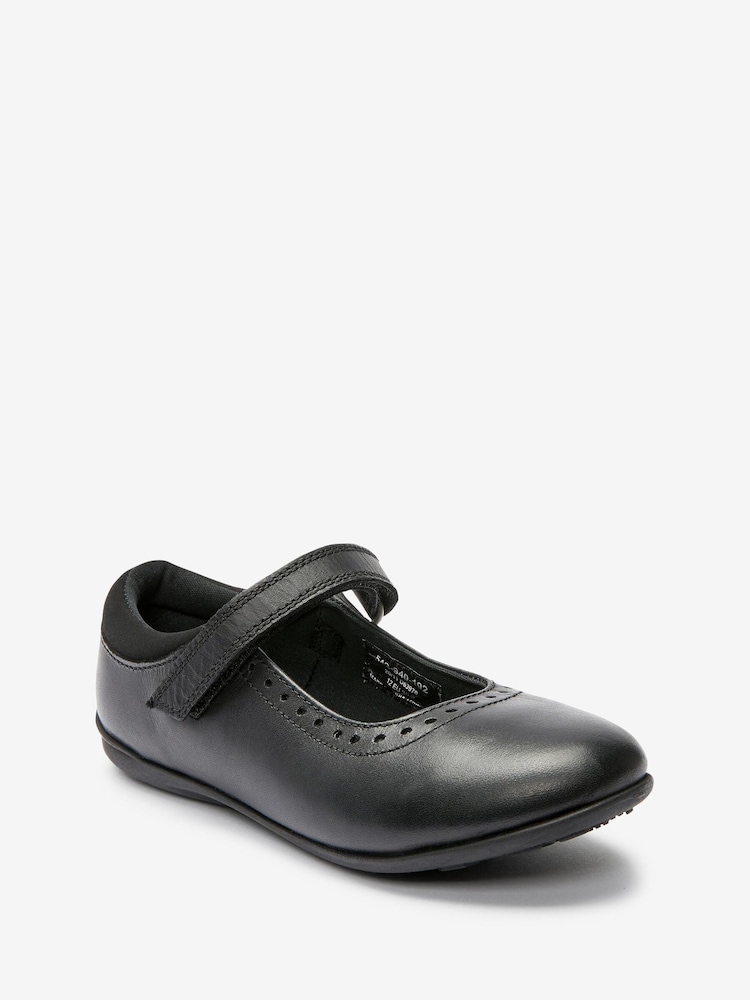 Black Standard Fit (F) School Leather Mary Jane Brogues - Image 2 of 6