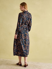 Joules Penelope Navy Bridle Print Satin Shirt Dress - Image 2 of 8
