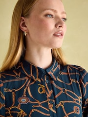 Joules Penelope Navy Bridle Print Satin Shirt Dress - Image 3 of 8