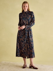 Joules Penelope Navy Bridle Print Satin Shirt Dress - Image 7 of 8