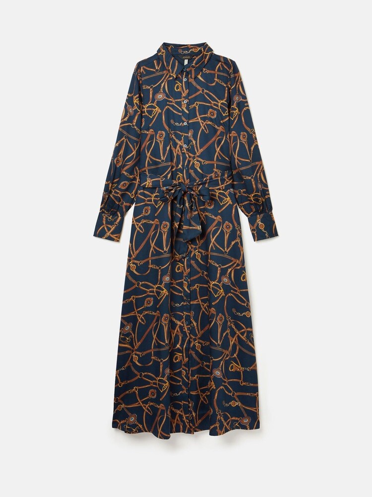 Joules Penelope Navy Bridle Print Satin Shirt Dress - Image 8 of 8