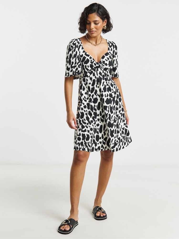 Simply Be Black Supersoft Knot Front Skater Dress - Image 1 of 3 Simply Be Black Supersoft Knot Front Skater Dress - Image 1 of 3