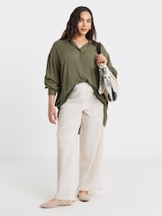 Simply Be Green Oversized Crinkle Shirt - Image 1 of 4