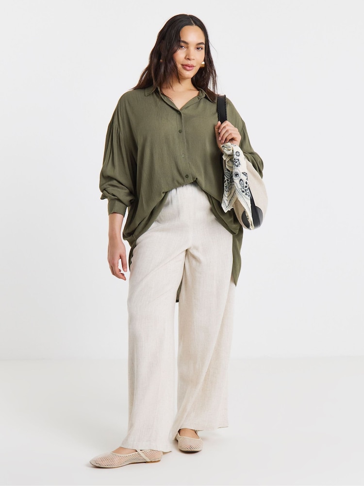 Simply Be Green Oversized Crinkle Shirt - Image 1 of 4 Simply Be Green Oversized Crinkle Shirt - Image 1 of 4