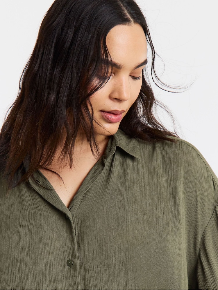 Simply Be Green Oversized Crinkle Shirt - Image 4 of 4 Simply Be Green Oversized Crinkle Shirt - Image 4 of 4