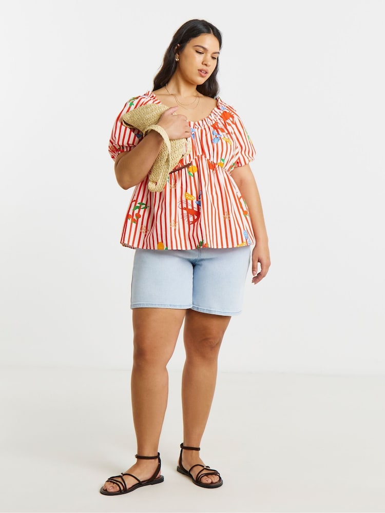 Simply Be Red Stripe Embroidered Top - Image 1 of 4 Simply Be Red Stripe Embroidered Top - Image 1 of 4