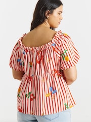 Simply Be Red Stripe Embroidered Top - Image 2 of 4