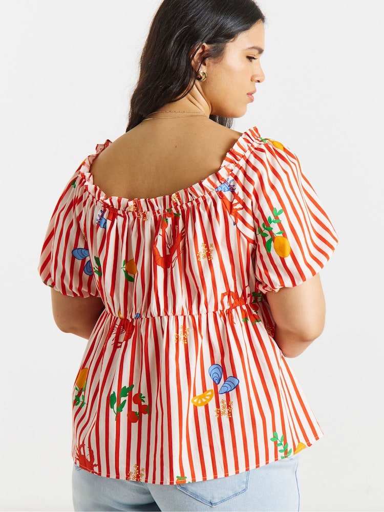 Simply Be Red Stripe Embroidered Top - Image 2 of 4 Simply Be Red Stripe Embroidered Top - Image 2 of 4