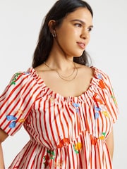 Simply Be Red Stripe Embroidered Top - Image 4 of 4