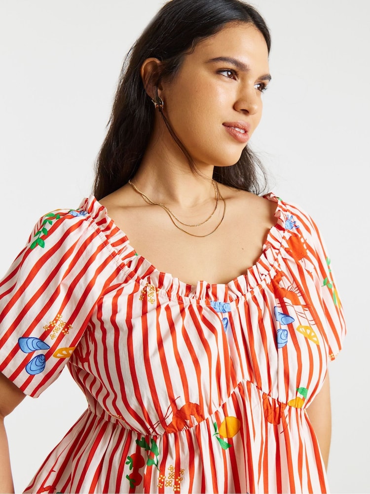 Simply Be Red Stripe Embroidered Top - Image 4 of 4 Simply Be Red Stripe Embroidered Top - Image 4 of 4