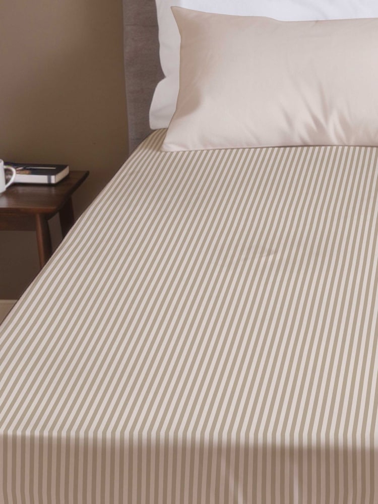 Copenhagen Home Beige Thin Stripe Fitted Sheet - Image 1 of 2