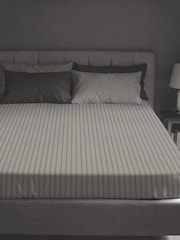 Copenhagen Home Grey Dashed Stripe Fitted Sheet - Image 1 of 2