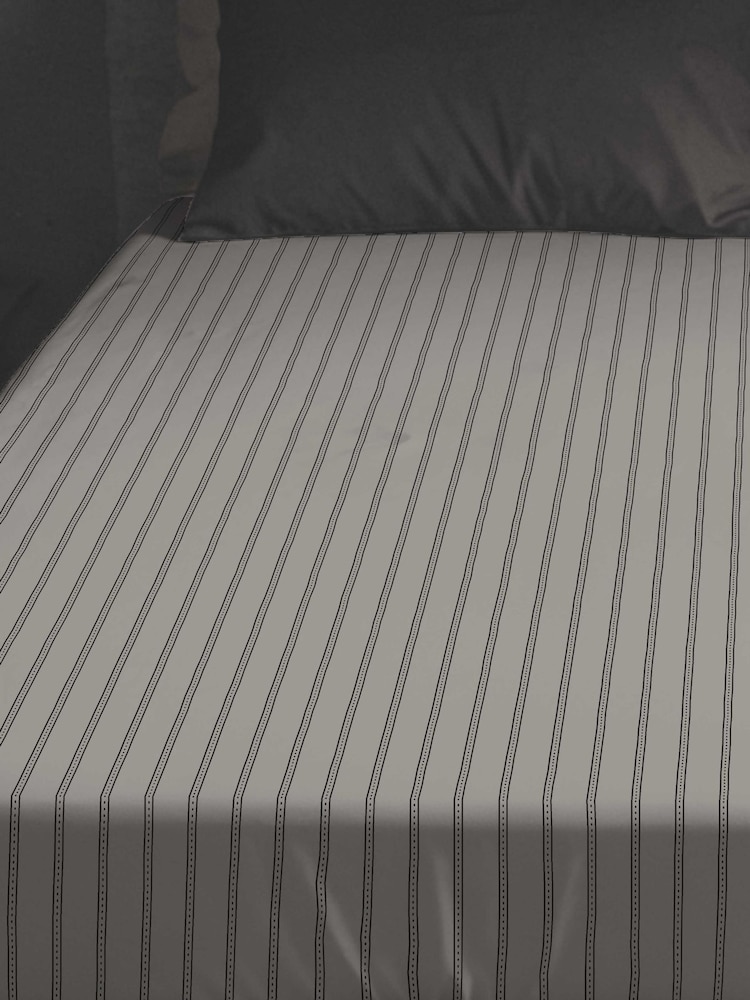 Copenhagen Home Grey Dashed Stripe Fitted Sheet - Image 2 of 2 Copenhagen Home Grey Dashed Stripe Fitted Sheet - Image 2 of 2