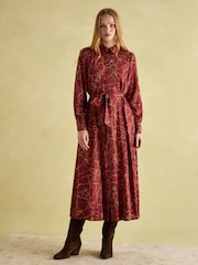 Joules Penelope Red Bridle Print Satin Shirt Dress - Image 3 of 7
