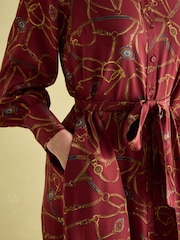 Joules Penelope Red Bridle Print Satin Shirt Dress - Image 5 of 7