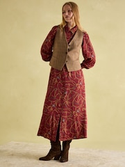 Joules Penelope Red Bridle Print Satin Shirt Dress - Image 6 of 7
