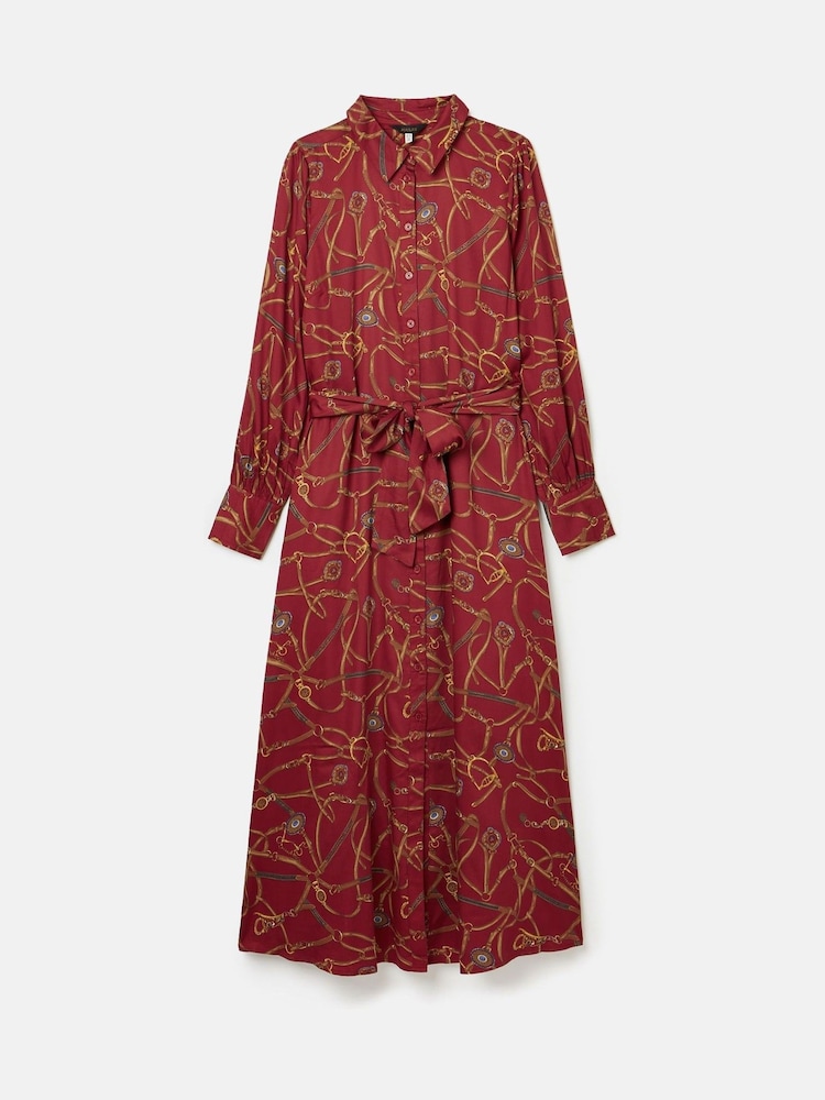 Joules Penelope Red Bridle Print Satin Shirt Dress - Image 7 of 7