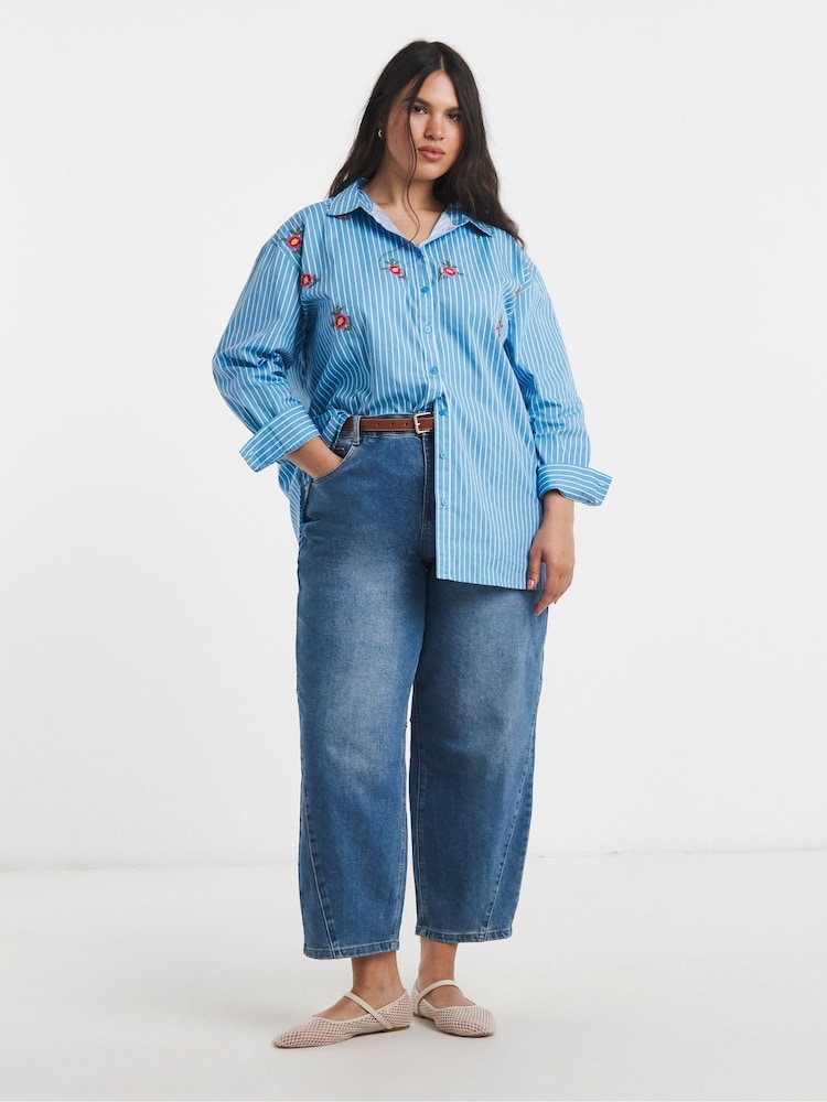 Simply Be Blue Striped Oversized Shirt - Image 1 of 4 Simply Be Blue Striped Oversized Shirt - Image 1 of 4