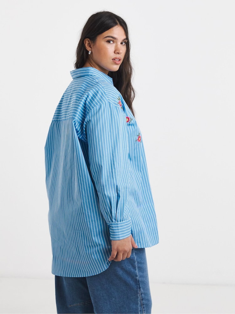 Simply Be Blue Striped Oversized Shirt - Image 2 of 4 Simply Be Blue Striped Oversized Shirt - Image 2 of 4
