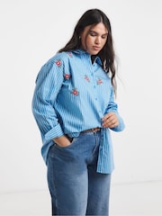 Simply Be Blue Striped Oversized Shirt - Image 3 of 4