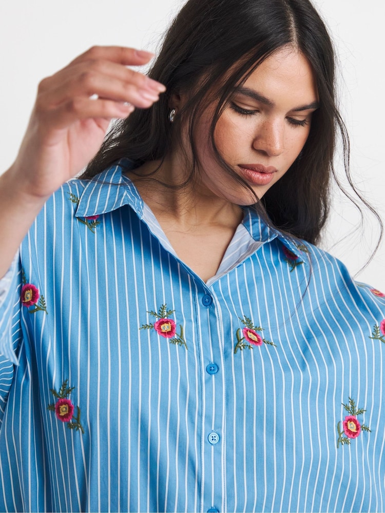 Simply Be Blue Striped Oversized Shirt - Image 4 of 4 Simply Be Blue Striped Oversized Shirt - Image 4 of 4