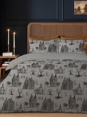 Copenhagen Home Grey Halloween Haunted House Duvet Cover and Pillowcase Set - Image 1 of 2