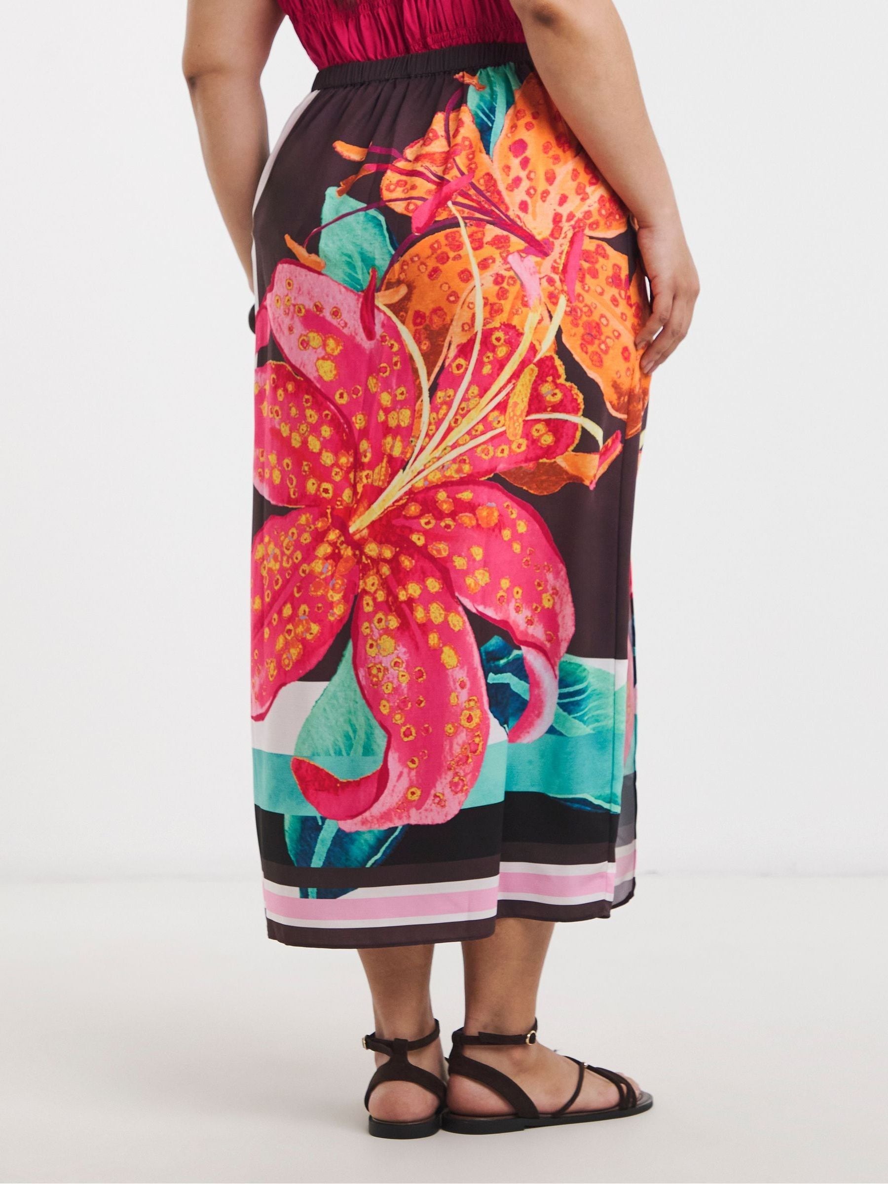 Buy Simply Be Black Placement Floral Print Wrap Midi Skirt from