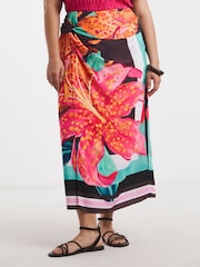 Simply Be Black Placement Floral Print Wrap Midi Skirt - Image 3 of 4