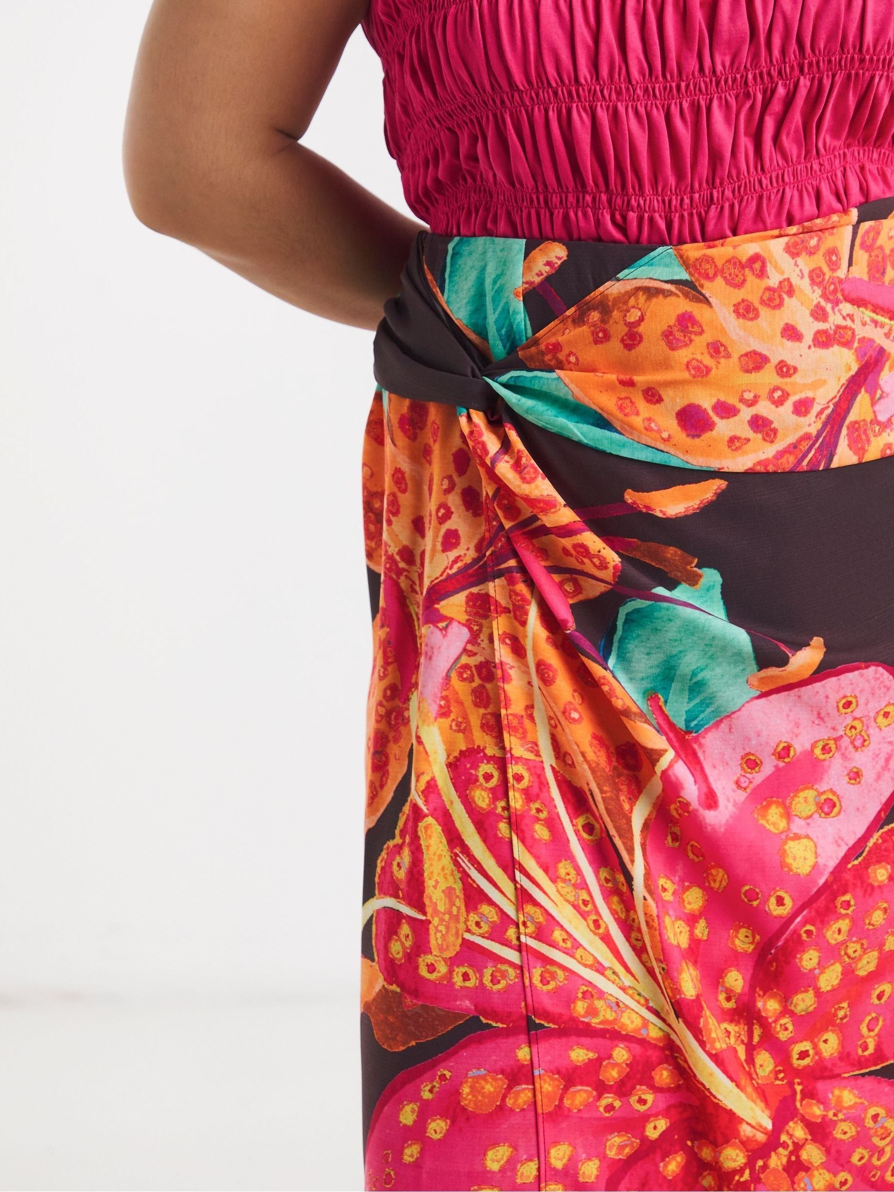 Buy Simply Be Black Placement Floral Print Wrap Midi Skirt from