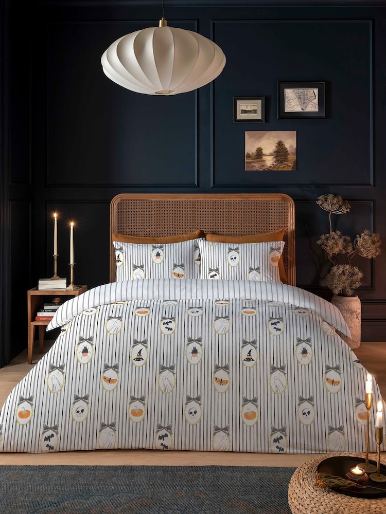 Copenhagen Home Grey Halloween Frames Duvet Cover and Pillowcase Set - Image 1 of 2 Copenhagen Home Grey Halloween Frames Duvet Cover and Pillowcase Set - Image 1 of 2